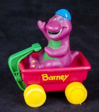 Barney the Dinosaur Riding in Red Wagon Plastic Figure Toy Vtg 93